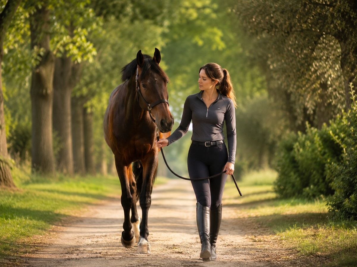 Personne marchant avec un cheval