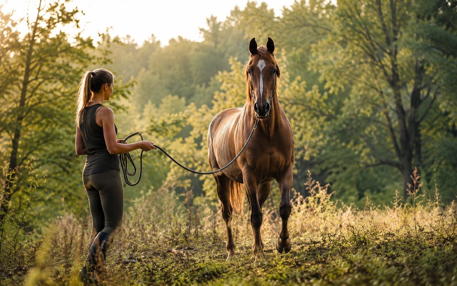 Personne travaillant à pied avec un cheval