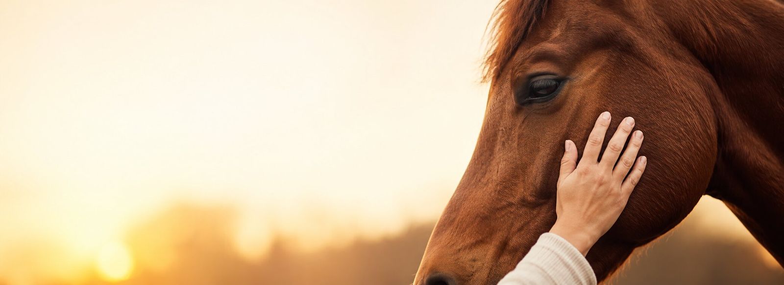 Cheval en gros plan avec une main humaine